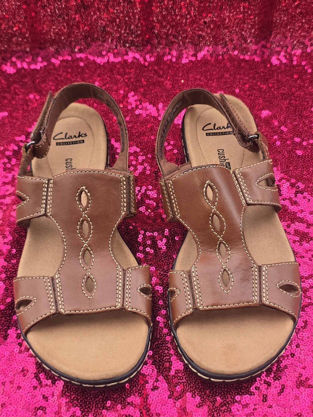 Clarks Collection Leisa Lakelyn Tan Brown Leather Sandals Women's Size 7 M